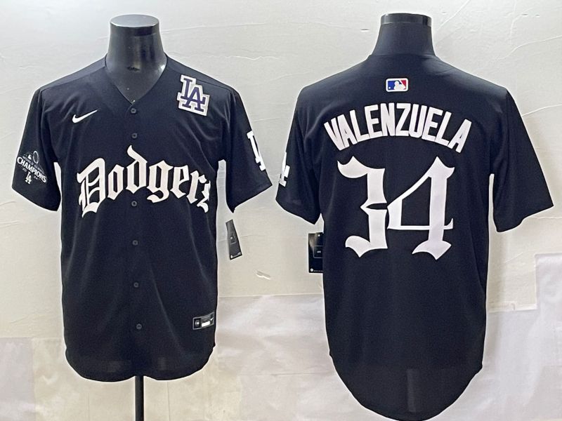 Men 2025 Los Angeles Dodgers #34 Valenzuela Black Seventh generation Joint Name Nike MLB Jersey style 17->los angeles dodgers->MLB Jersey